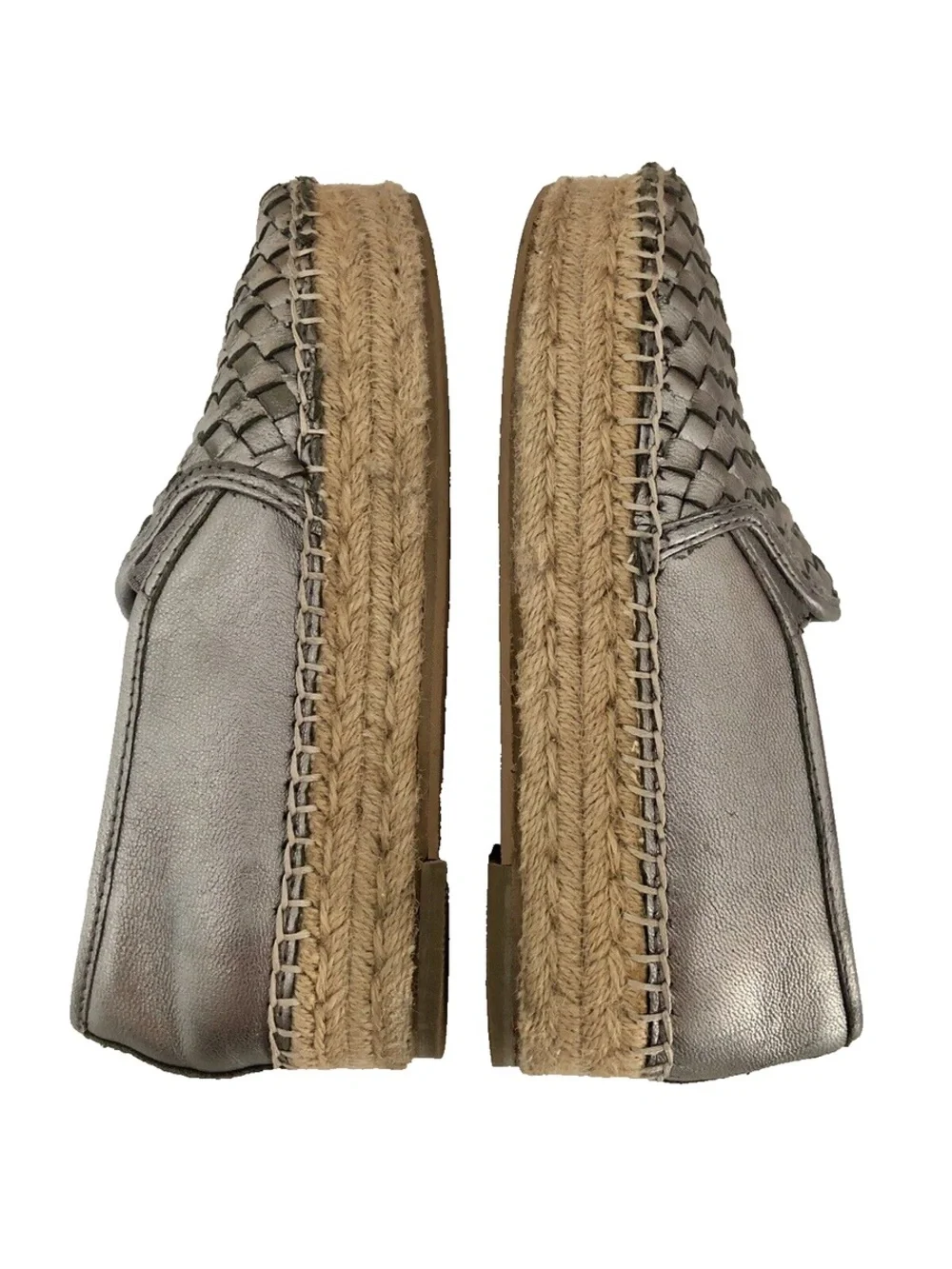 SAM EDELMAN CATHERINE Metallic Gray Silver Woven Leather Espadrille Loafers sz10